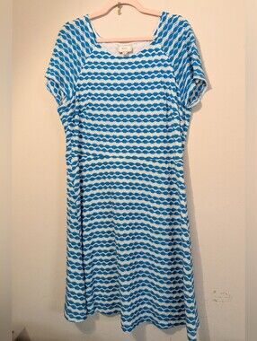 Eci Blue and White Knit Skater Dress Size XL